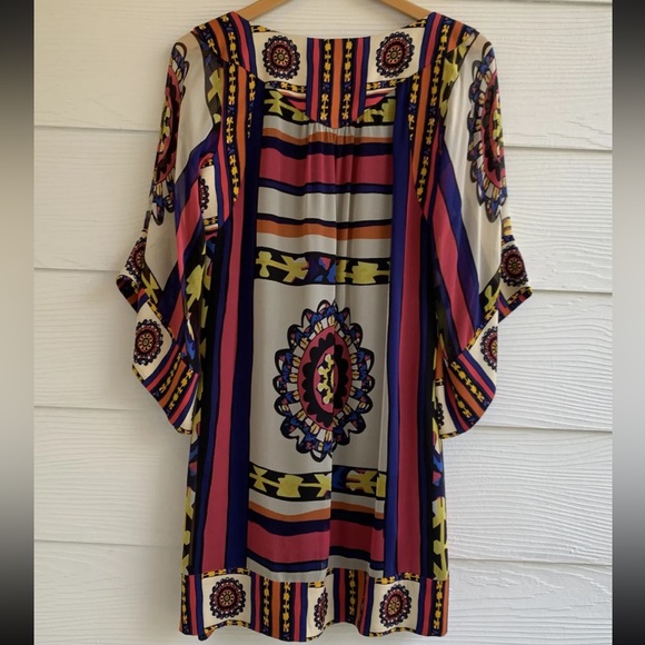 Diane von Furstenberg Silk shift mini dress size 4 bell sleeves multicolor - Picture 7 of 11